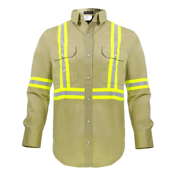 Flame Resistant FR High Visibility Hi Vis Shirt - 88% C/12% N - 7oz (2X-Large, Khaki)