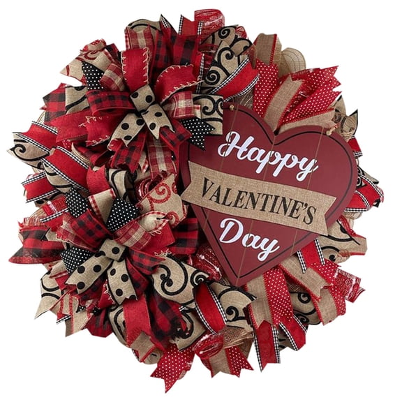 18 Inch Valentines Day Mesh Wreath,Valentines Wreaths for Front Door with Wooden Sign Fishnet Yarn, Valentines Day Wedding Decorations for Indoor and Outdoor