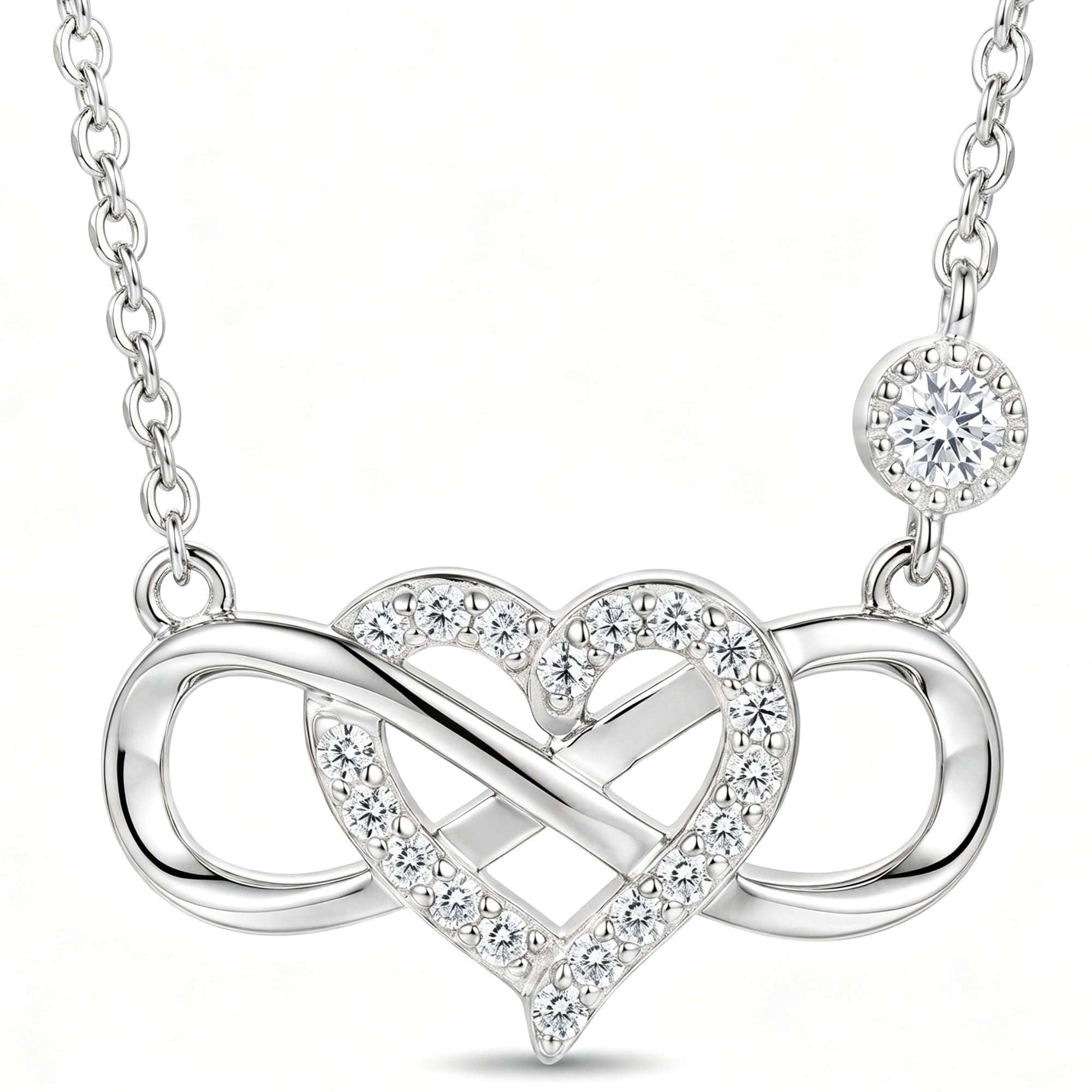 SFTING Infinity Heart Pendant Necklace 925 Sterling Silver Cubic Zirconia Jewelry Gift for Women