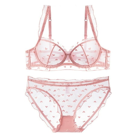 GENGING Lingerie for Women Thin Sponge Transparent Bra With Large Chest And Small Lace Women s SexyGather And Lift For Breathability Lingerie Bra Set