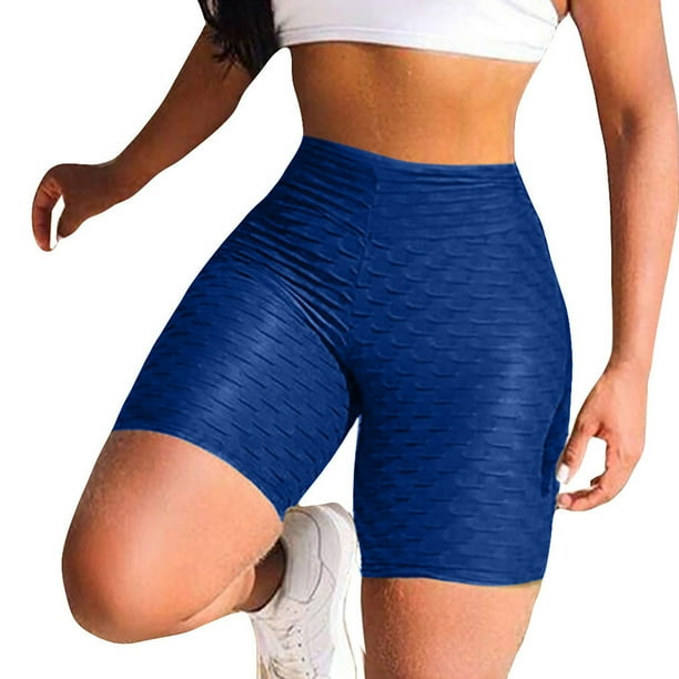 Gibobby Shorts Gym Mujer Pantalones de yoga para mujer Pantalones de entrenamiento de cintura alta Pantalones cortos deportivos casuales(Azul, S)
