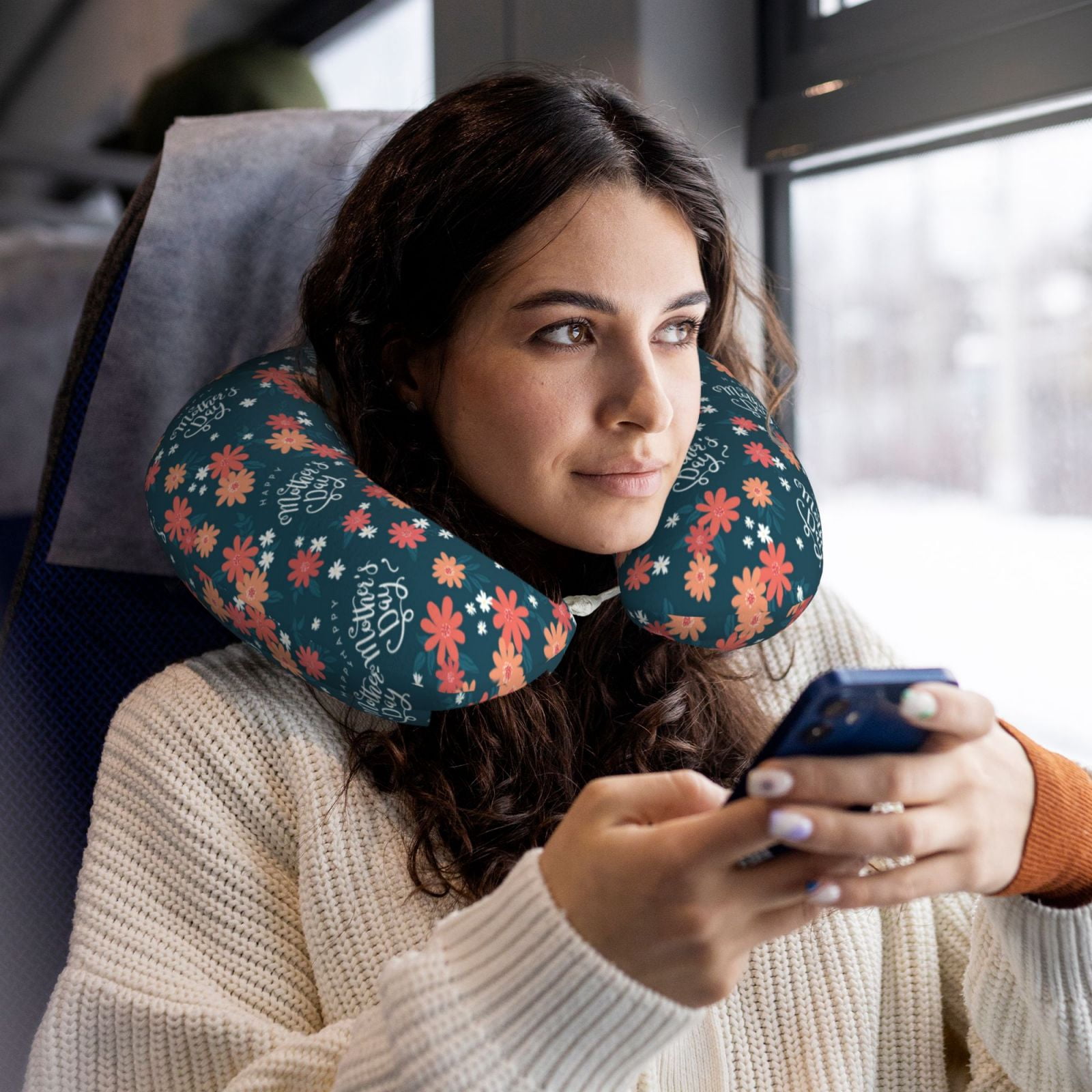 Xecao Happy Mother's Day Print Memory Foam Cervical Neck Pillow Versatile U-Shaped Pillows for Home,Office,Camping,Travelling,Soft Washable Cover
