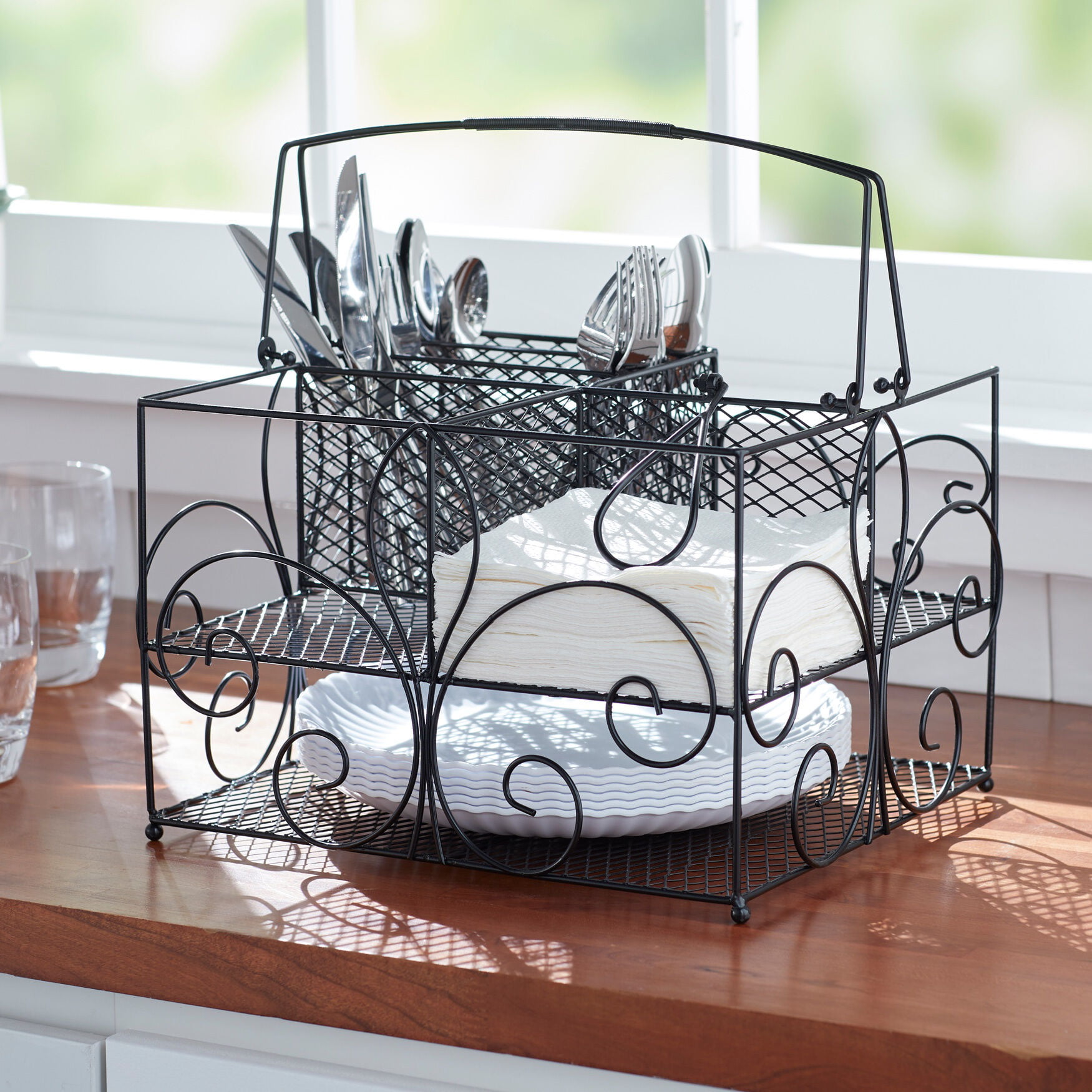 Deluxe Buffet Caddy Tabletop Organizer Removable  Napkin Holder 