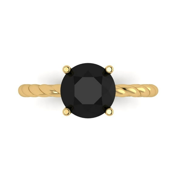 Clara Pucci 14K Yellow Gold 2ct Onyx Solitaire Ring for Women