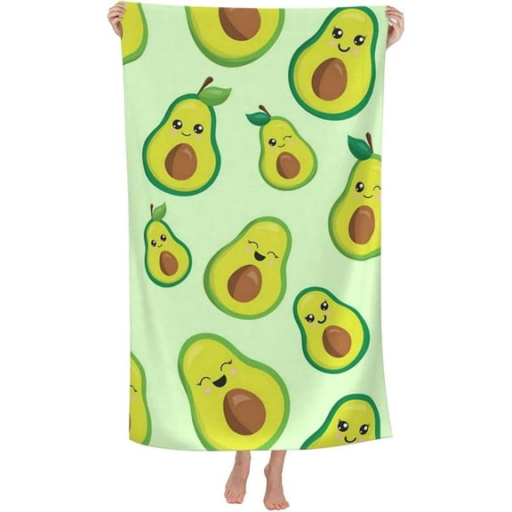 52x32IN Super Cute Green Avocados Beach Towels Oversized Soft High Absorbent Quick Dry Bath Towels Pool Towels Travel Beach Towels for Kids Adults