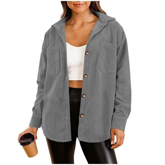 Wensltd Women Winter Fall Fashion Casual Corduroy Jacket Long Sleeve Button Coat with Pockets Warm Trendy Outerwear for Women
