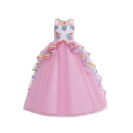 

BULLPIANO 3-12T Girls Princess Party Birthday Dresses Unicorn Costume Pageant Long Maxi Gown Flower Girls Bridesmaid Formal Puffy Tulle Dresses
