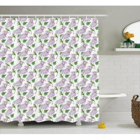 Lilac Shower Curtain Watercolor Hand Drawn Style Aromatic Herbal