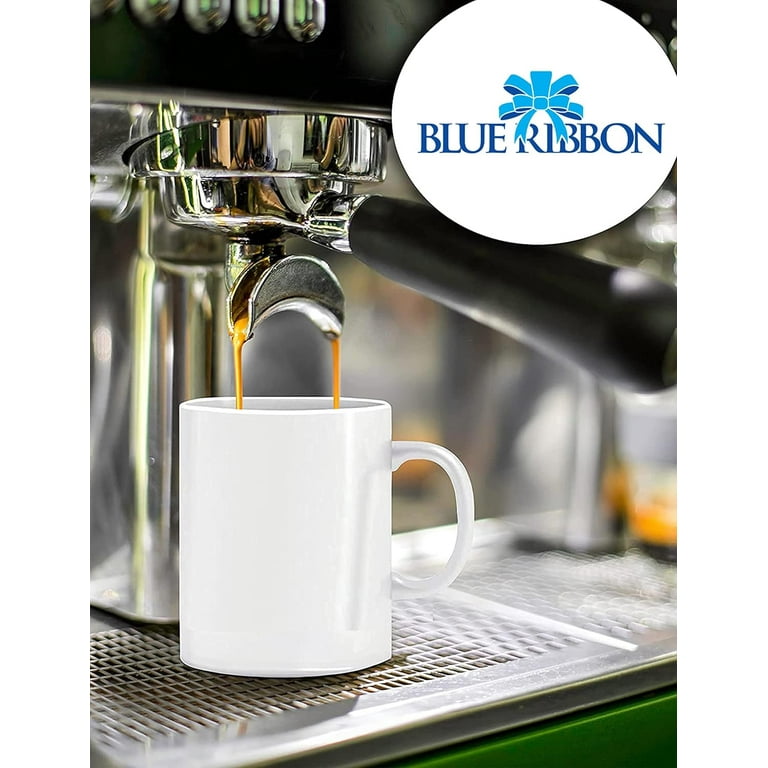 Blue Ribbon White Coffee Mugs Pack Of 2, 11 oz Ceramic Plain White Mug Set Dishwasher and Microwave Safe Gift For Friends and Family