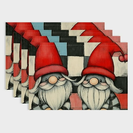 

Shiartex 4Pcs Gnomes Whimsical Linen Table Placemat Set for Birthday Parties Christmas Home Decoration 18x12in