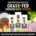 thumbnail image 2 of Iowa Smoked Variety Pack, No Sugar, 100% Grass-fed & finished, Non-GMO Beef Sticks. No Nitrates, Gluten, Soy, MSG, Dairy or Nuts (4 Org, 4 Garlic, 4 Jala, 12 Cnt, 1-oz), 2 of 10