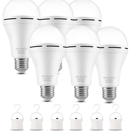 GMOX Rechargeable Emergency LED Light Bulbs, 6 Pack, 9W (Equivalent to 60W), 6500K Daylight White, Battery Backup, E27 Base