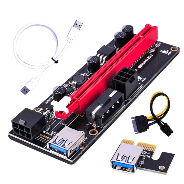 Cateissary Adaptador PCI-E alimentado por USB 3.0 1X a 16X GPU Extender Tarjeta de condensadores de luz LED de 6 pines Accesorios portátiles para Electrónica miscelánea Cable USB blanco