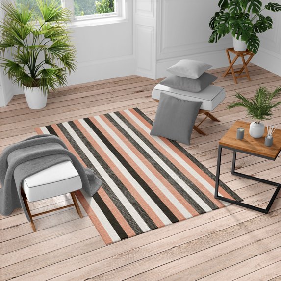 Retro Turkish Area Rug, Classical Vertical Stripes Pattern Texture Image Old Fashioned Display Art, Soft Carpet for Living Room Decor with Distressed Look, 2.6' x 5', Evergreen, by Ambesonne