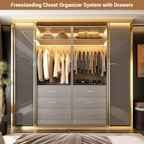 Homieasy Freestanding 2FT Closet System with 3 Wood Drawers, 24" Closet Organizer System with Hanging Rod & Shelves, Walk-in Closet Systems for Small Closets, Gary