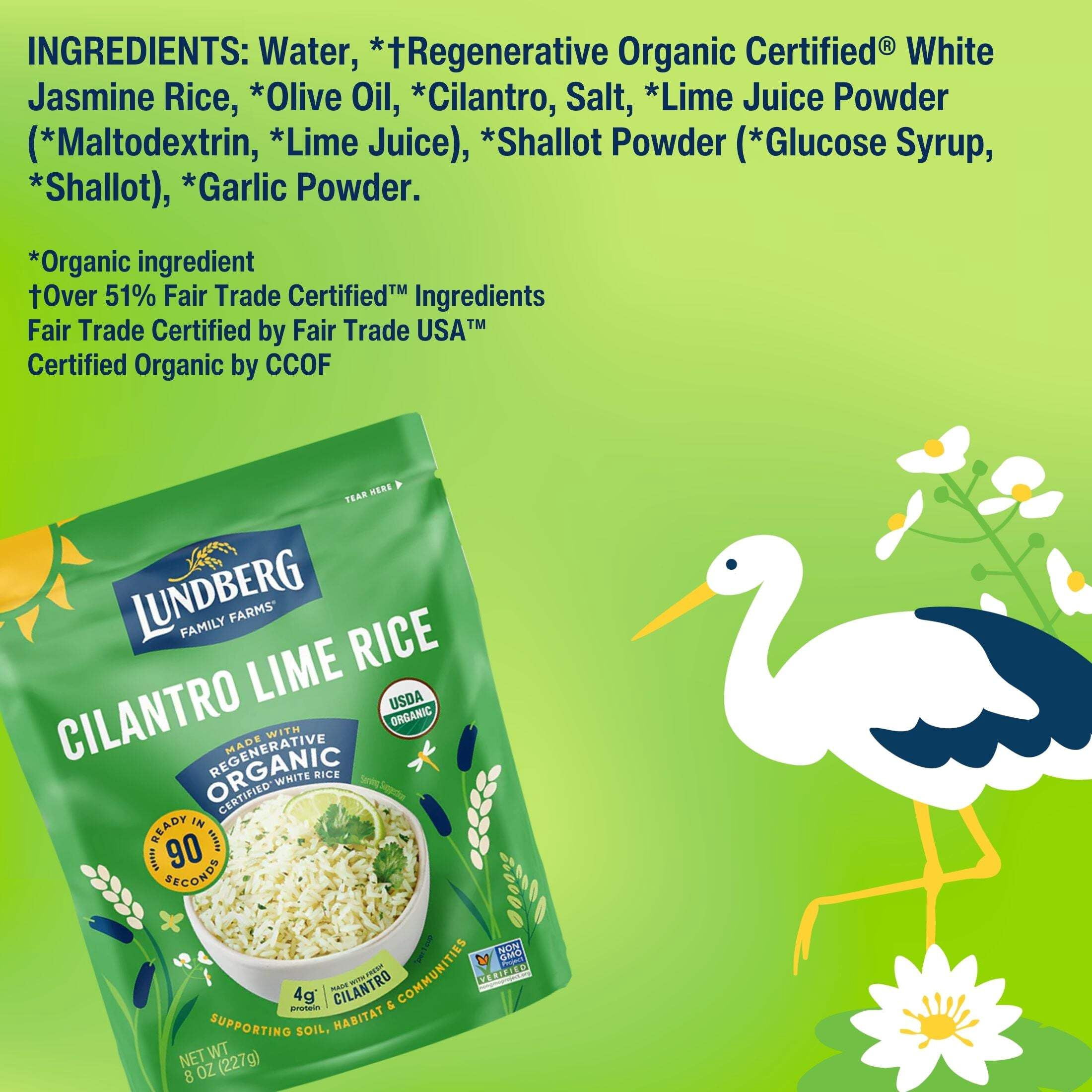 (6 pack) Lundberg Organic Cilantro Lime Rice - Microwave Ready in 90 Seconds, 8oz Pouch