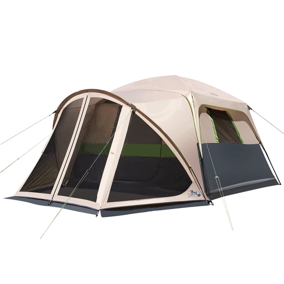 10 Person Family Cabin Tent with Screen Porch Camping Tent for Outdoor Camping Backyard Beige