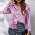 thumbnail image 5 of Fouhkni Womens Satin Button down Shirts Dressy Casual V Neck Long Sleeve Tees Elegant Collared Tops, 5 of 8