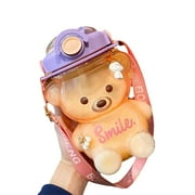 Xisheep Water Bottles with Straws, 34oz Cute Kawaii Bear Water Bottles, Leakproof Portable Water Jug with Adjustable Shoulder Strap, BPA Free, for School Supplies Travel