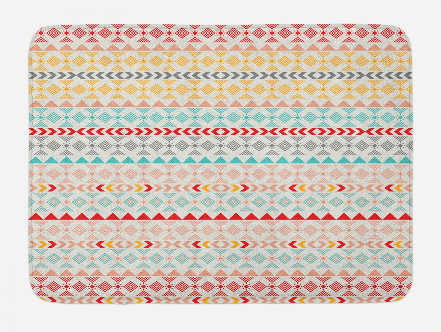 Tribal Bath Mat, Vintage Seamless Geometrical Design with Bohemian