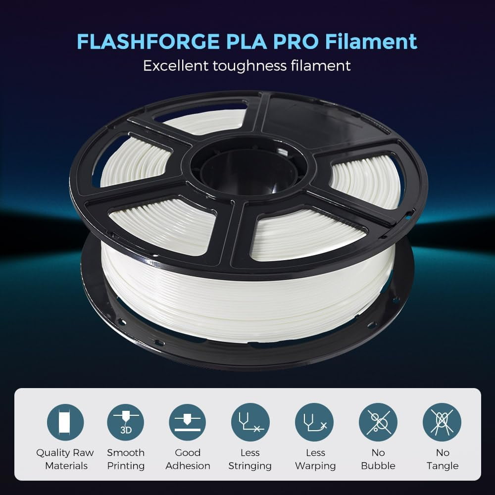 3D Printer Filament, PLA PRO Filament 1.75mm, 1KG Spool (2.2lbs), Dimensional Accuracy +/- 0.02mm for FDM 3D Printers, Better Tenacity & No Knotting (White)