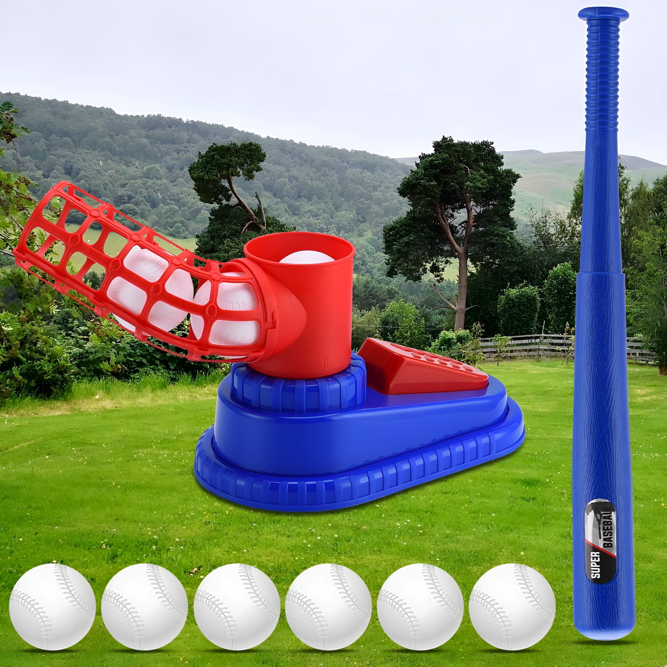 BESTSKY Kids T-Ball Set,Baseball Pitching Machine with Youth Bat,6 Baseballs,Boys + Girls Baseball Toy