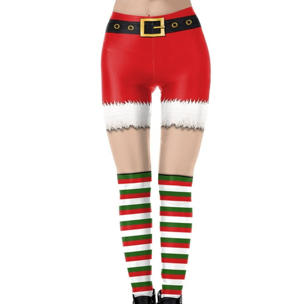 Medias de Navidad Medias Hasta El Muslo Para Mujer Leggings Flaco Campana Impreso Cintura Alta Medias Elásticas Pantalón Pantalones de Yoga Odeerbi ODB141792