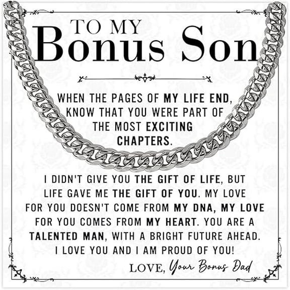 Bonus Sons Cuban Chain, Christmas Gifts with Message Card and Gift Box, Stepson Gifts From Stepdad, Bonus Son Necklace From Bonus Dad, Stepson Cuban Chain Necklace From Stepdad