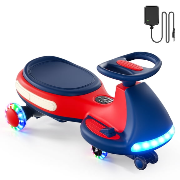 12V Electric Wiggle Car for Kids with Pedal, 2-in-1 Ride-On Toy Swing Car Anti-Rollover, 2 Speeds, Rechargable Battery, LED Light, Light-Up Wheel, Bluetooth, Music, Gift for Kids Age 3 , 150 lbs