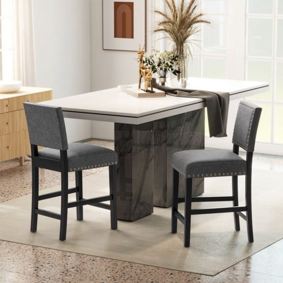 Zaverox Set of 2 Counter Height Dining Chairs, 38.5/43.5 Inch Bar Stools with Solid Rubber Wood Frame for Kitchen Island