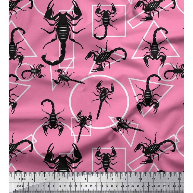 Soimoi Cotton Voile Fabric Geometric Shapes & Scorpion Insects Printed Fabric 1 Yard 56 Inch Wide