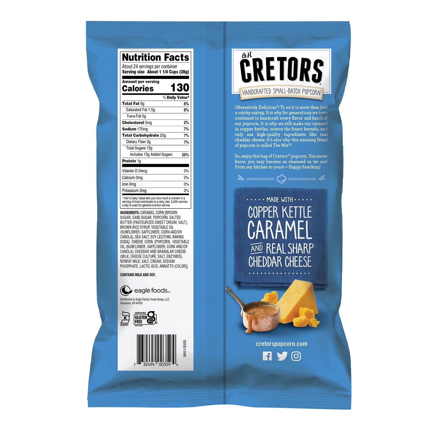 Cretors Cheese and Caramel Flavored Popcorn Mix, 23.5 oz Pack of 1 with Serving Bowl by OMA