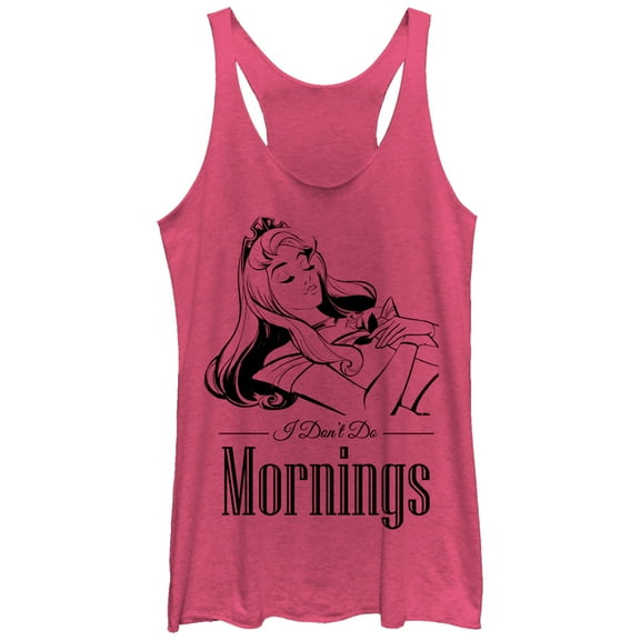 Women's Sleeping Beauty Aurora Don't Do Mornings  Racerback Tank Top Pink Heather X Large
