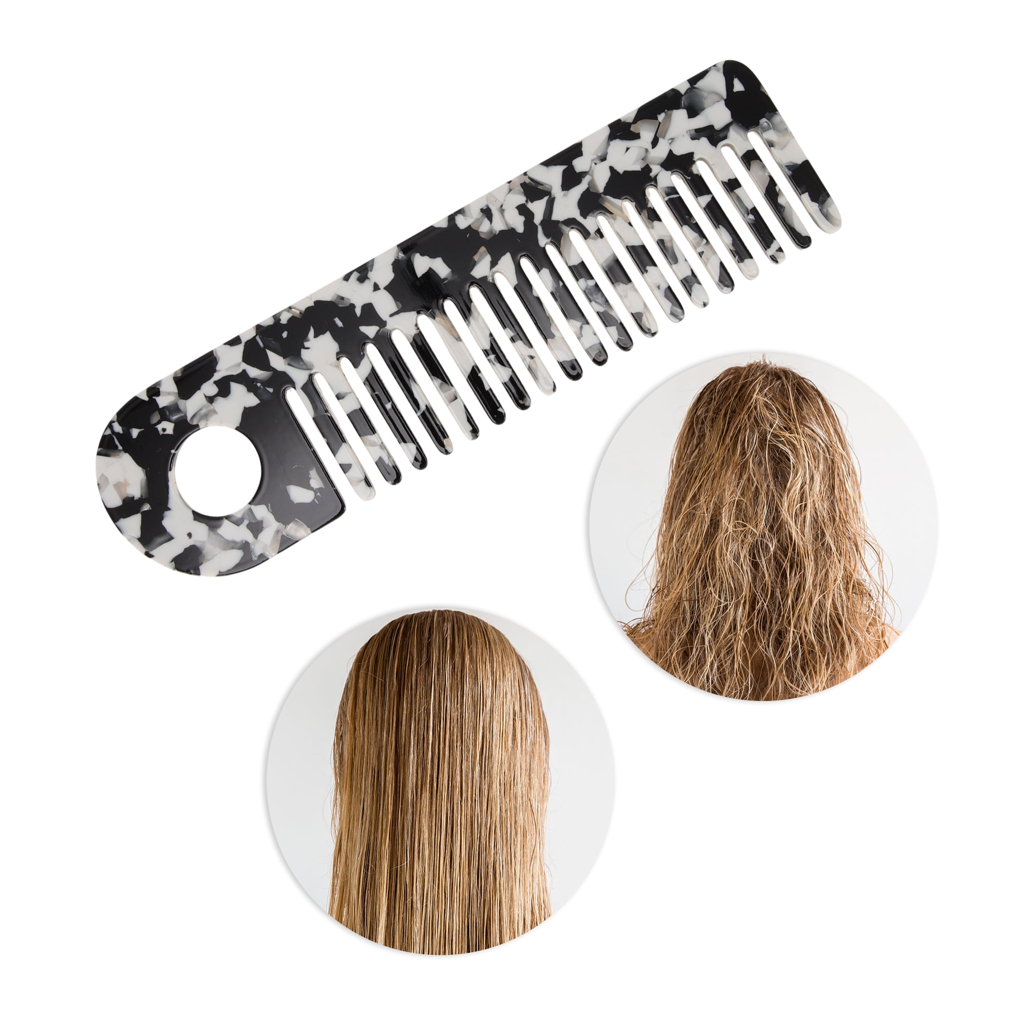 Unique Bargains 1 Pc Exquisite Marble Pattern Hair Comb for All Hair Types Black White