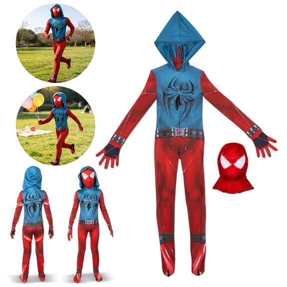2026 New Halloween Spide Cosplay Costume, BDN Hero Costume Set, Cosplay Set Includes Jumpsuit with Mask, Holiday Party Halloween Outfit Unisex, 110(3-4 Years)