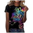 thumbnail image 2 of ICHUANYI ClearanceWomen's Fashion Print Short Sleeve T-shirt Tops Casual Loose Blouse Tops(Black, XL) ICHUANYI WER20232080502832, 2 of 5