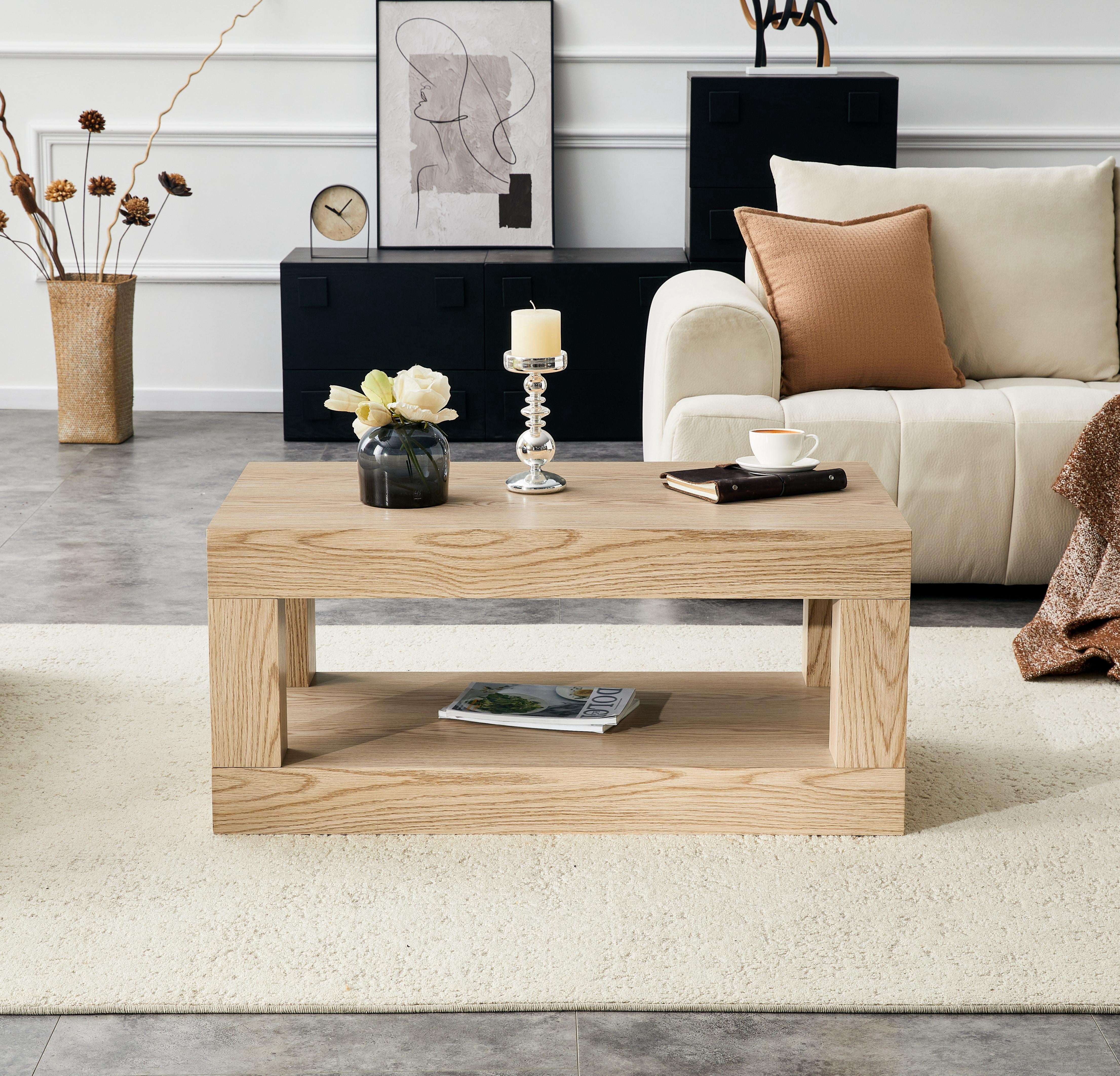 FFZ Modern 2-Tier Coffee Table with Open Storage Shelf, MDF, Wood