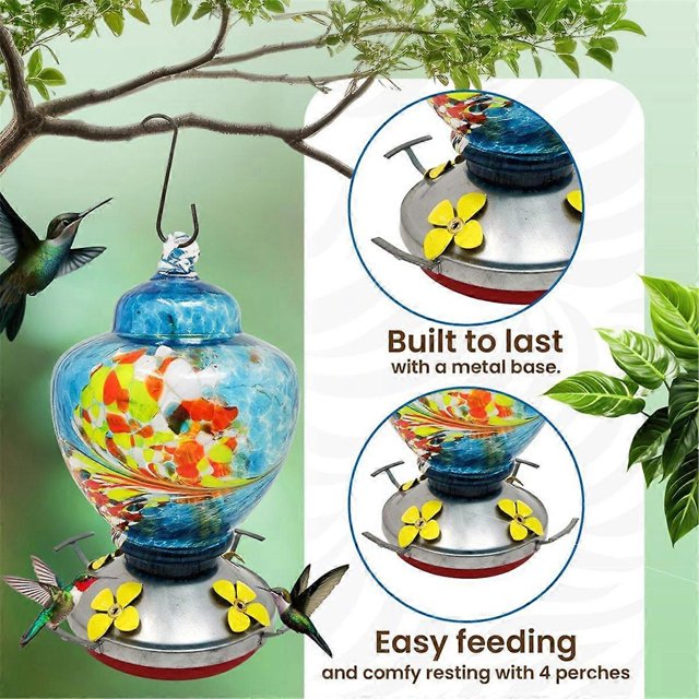 Garden Bird Feeders for Outdoors Hanging, Bird Gifts for Women, Blown Glass Bird Feeder A