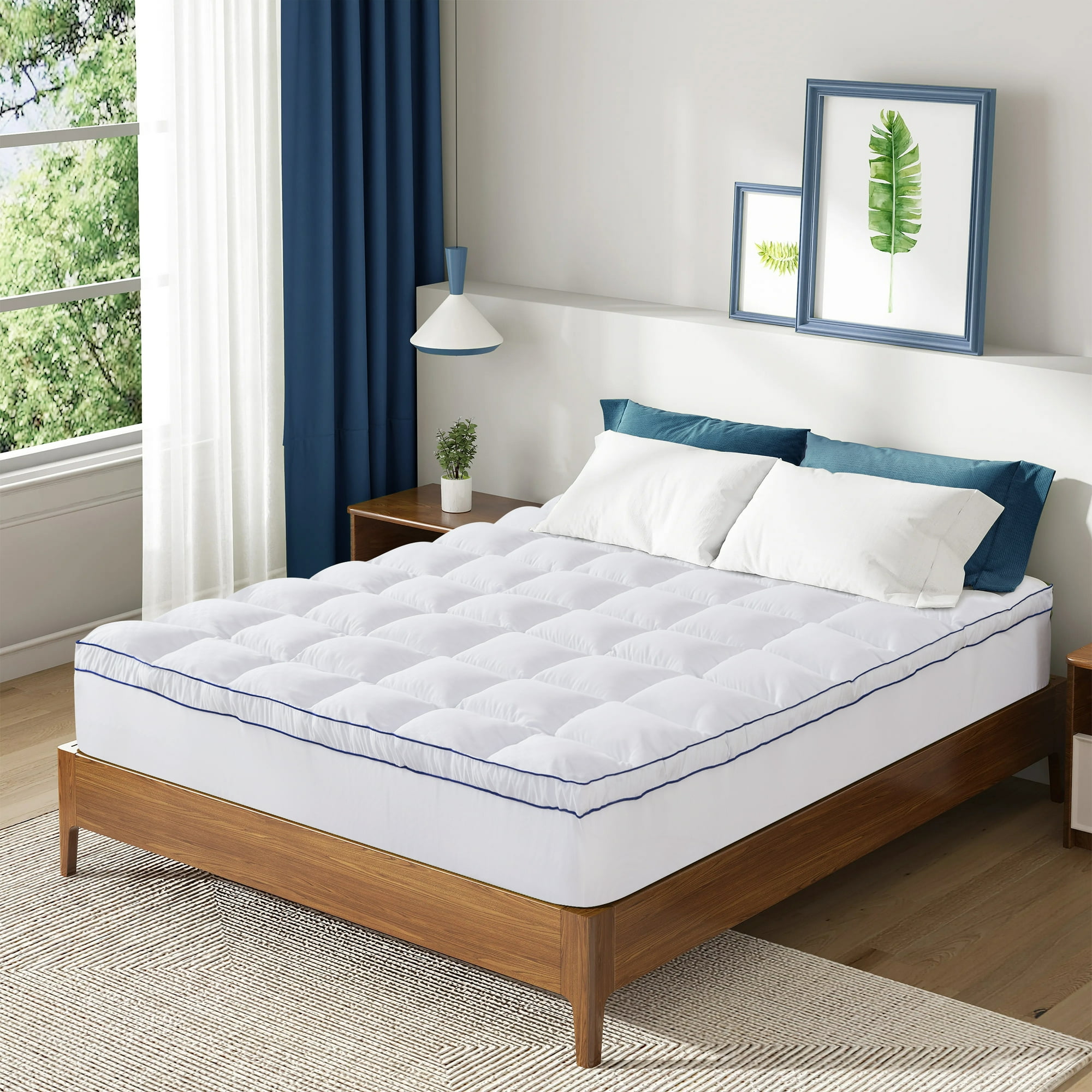 Subrtex Overfilled Cooling Mattress Pad With 16 Deep Pocket Queen White Queen