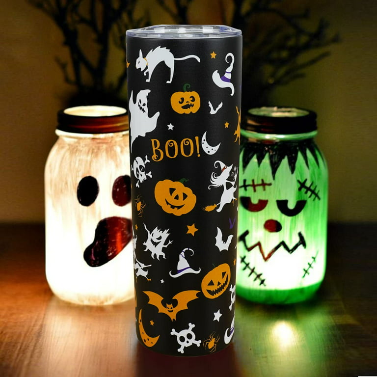 Halloween Glass Tumbler with Lid and Straw