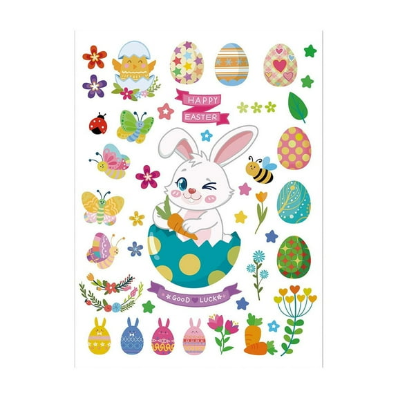 MXTPOV Happy Easter Stickers for Walls Windows, Easter Eggs Bunny Pattern Stickers for Party Home Decor, Easter Window Clings, Easter Decorations