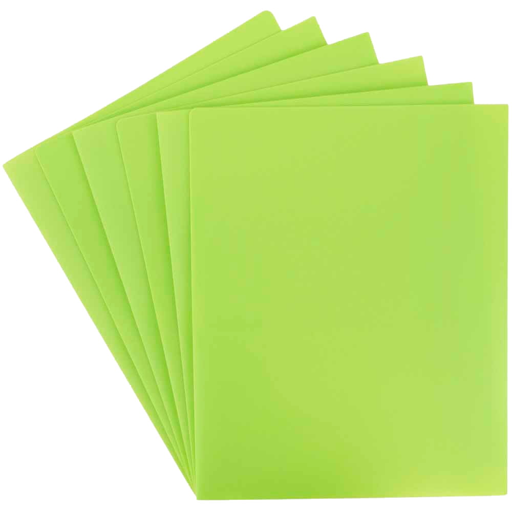 JAM Heavy Duty Plastic Two Pocket Presentation Folders, Lime Green, 6