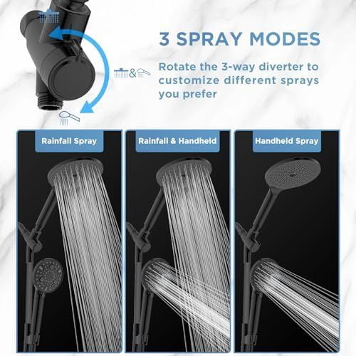 Dual Filtered Rain Shower Head Combo, High Pressure Handheld Shower Head with Adjustable Bar - Rainfall Shower Head And Showerhead with Filter for Hard Water - Removes Chlorine