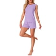 thumbnail image 2 of INSPIRE CHIC Women's Waffle Knit Outfits Sleeveless V Neck Pajamas Pjs Tank Top with Shorts Lounge Sets XL Purple, 2 of 6