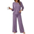 thumbnail image 3 of Stichou Womens 2 Piece Lounge Sets Knitted Outfits Pajamas Tops Comfy Elastic Waist Pants Fall Winter Loungewear Suits Purple XL, 3 of 6