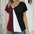 thumbnail image 2 of Uaswgudfs Womens Summer Blouses Loose Fit Basic V Neck Color Block Short Sleeve Tops - Casual Office Wear Tunic Shirts, 2 of 5