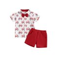 thumbnail image 2 of Aojekbee Toddler Boys Summer Outfits Bowtie Tractor Print Turn-Down Collar Short Sleeve Shirts Tops Shorts 2Pcs Clothes Set, 2 of 10