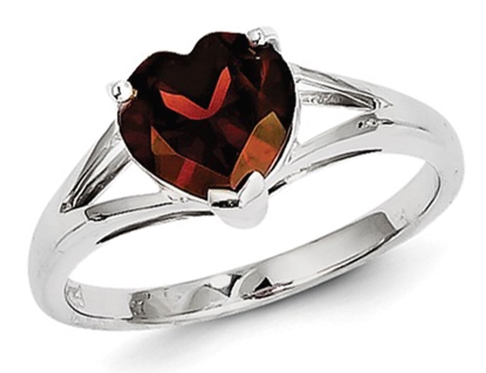 Sterling Silver Heart Shaped Garnet Ring (1.85 Carat ctw) by Gem And Harmony