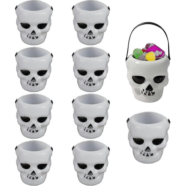 Mini Witch Cauldron Candy Bucket With Handle Plastic Cauldron Halloween Candy Holder Pot Skull Heads