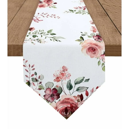 

Rose Flower Leaves Table Runner Wedding Party Decor Tablecloth Holiday Kitchen Table Decor Table Runner